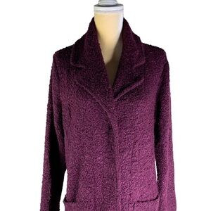 Lisa Rinna Collection Long Line Burgandy Popcorn Sweater Coat Snap Close Pockets